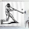 Baseball Player Hitter Swinging Shower Curtain, Cloth Fabric Bathroom Decor in Athlete Sportsman Hand Drawn