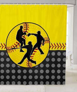Baseball Player Shower Curtain With Rustproof Hooks For Sports Bathroom Decor