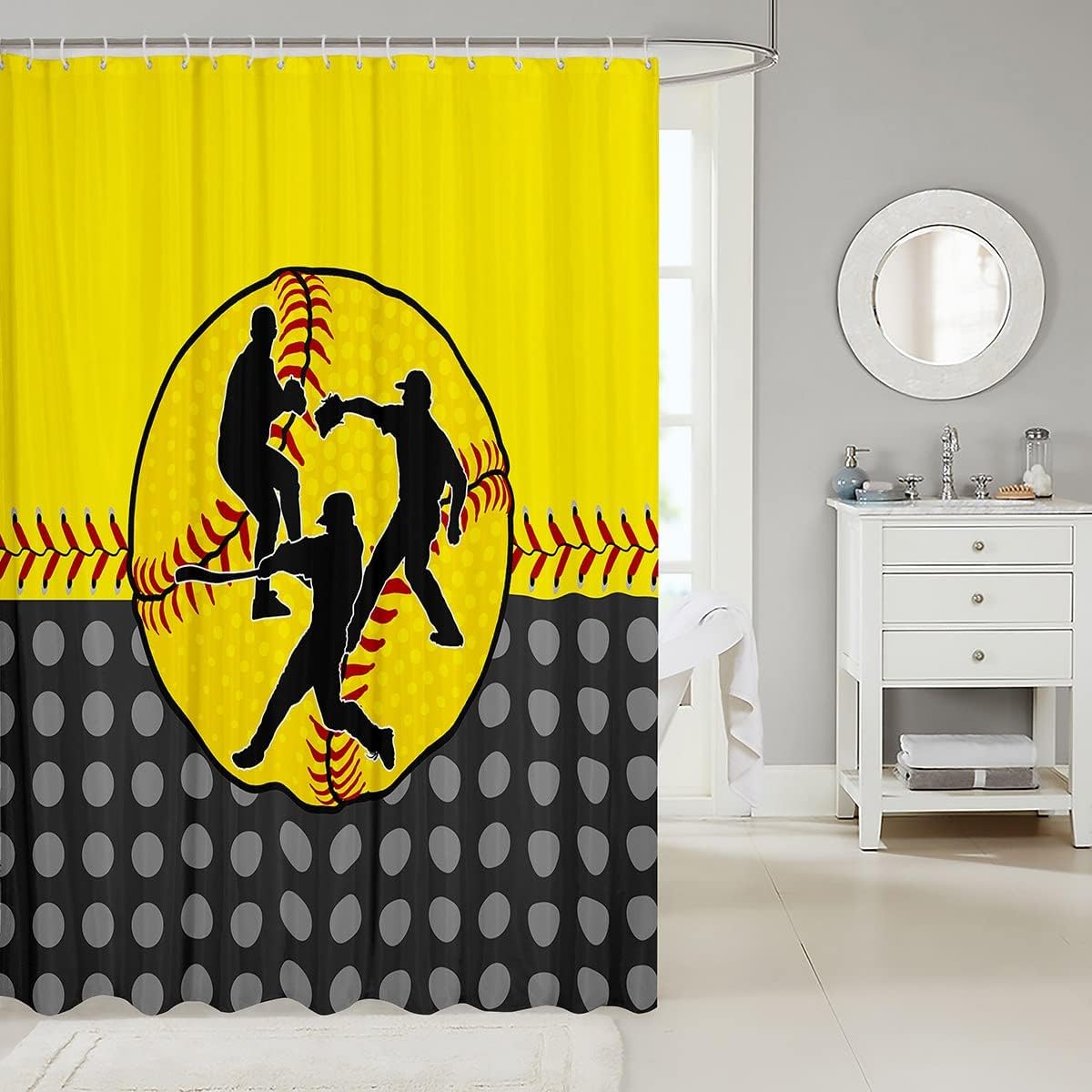 Baseball Player Shower Curtain With Rustproof Hooks For Sports Bathroom Decor - Image 2