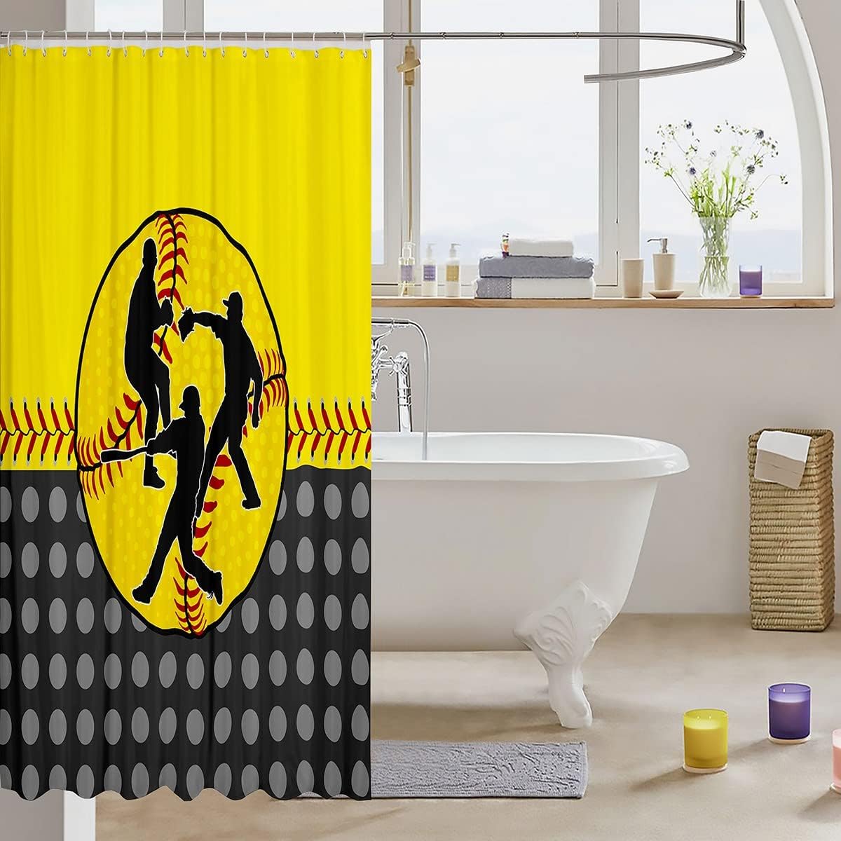 Baseball Player Shower Curtain With Rustproof Hooks For Sports Bathroom Decor - Image 3