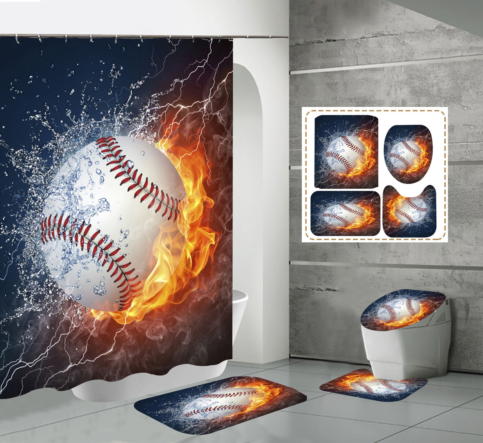 Baseball Print Shower Curtain for Sports Fans