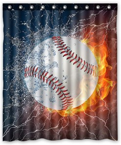 Baseball Print Waterproof Bathroom Shower Curtain for Sports Fan Bathrooms