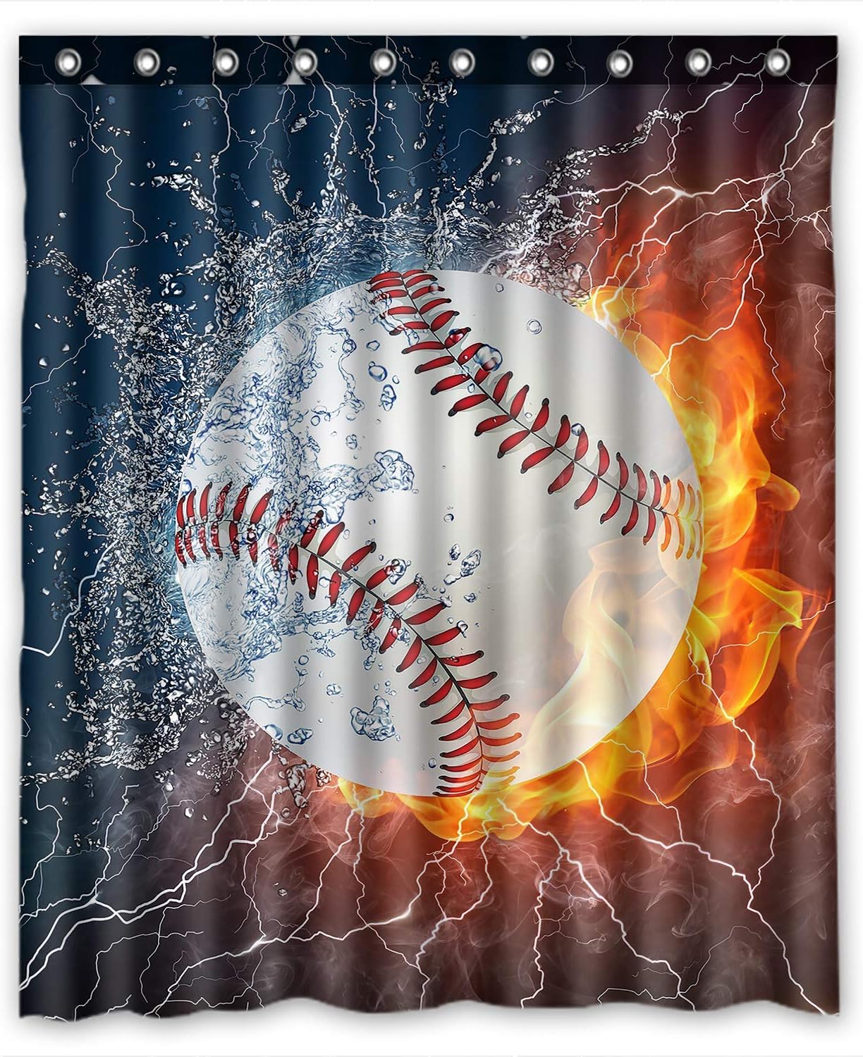 Baseball Print Waterproof Bathroom Shower Curtain for Sports Fan Bathrooms