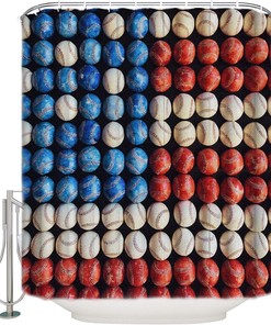 Baseball Shower Curtain | Independence Day American Flag Theme Bathroom Decor