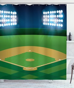 Baseball Shower Curtain With Sports Design Print For Bathroom Decor
