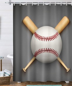 Baseball Sports Leather Ball Print Shower Curtain, Gray Fabric Bathroom Decor by VeiVian