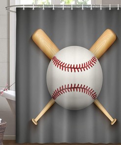 Baseball Sports Leather Ball Print Shower Curtain, Gray Fabric Bathroom Decor by VeiVian