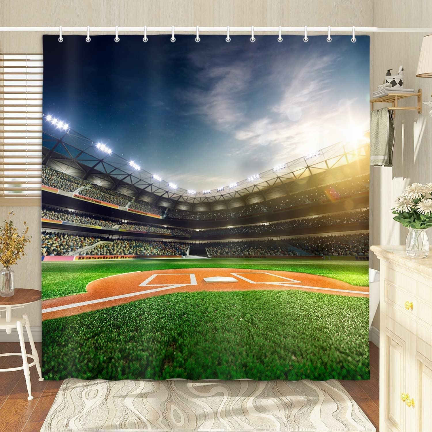 Baseball Stadium Shower Curtain For A Sporty Bathroom Decor, Athletic Bathroom Accessories - Image 2