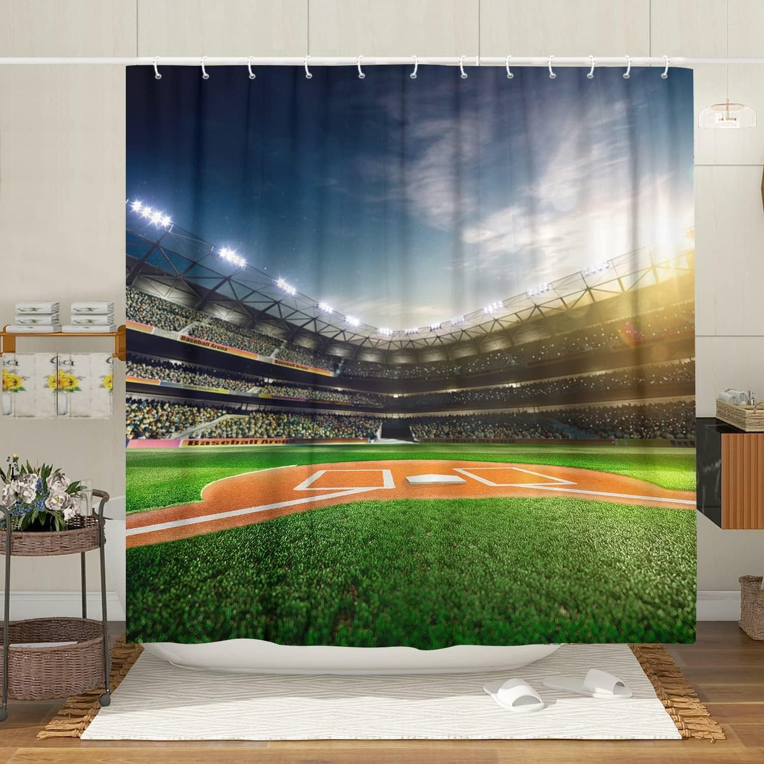 Baseball Stadium Shower Curtain For A Sporty Bathroom Decor, Athletic Bathroom Accessories - Image 3