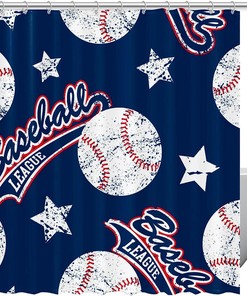 Baseball Stars Print Shower Curtain- Unique Sports Theme Bathroom Decor