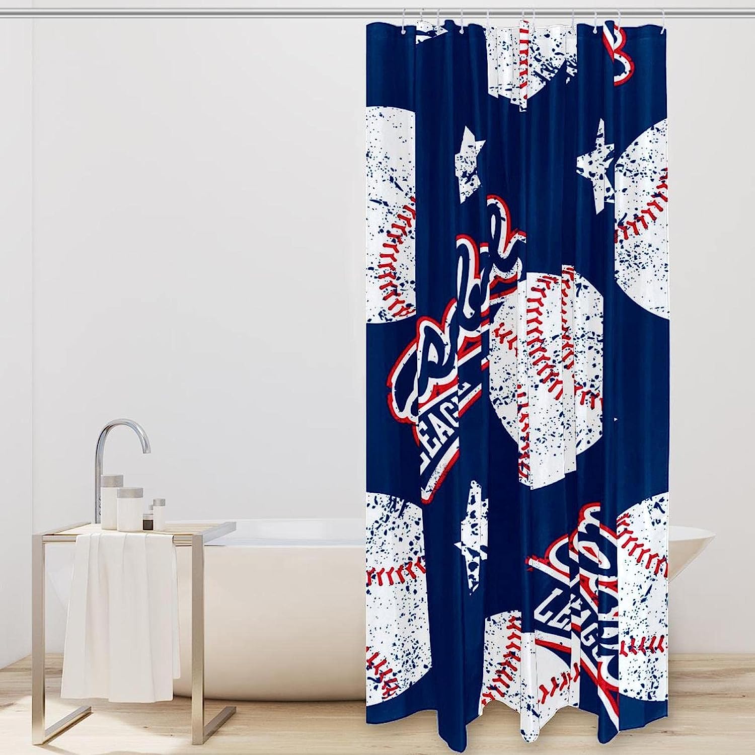 Baseball Stars Print Shower Curtain- Unique Sports Theme Bathroom Decor - Image 2