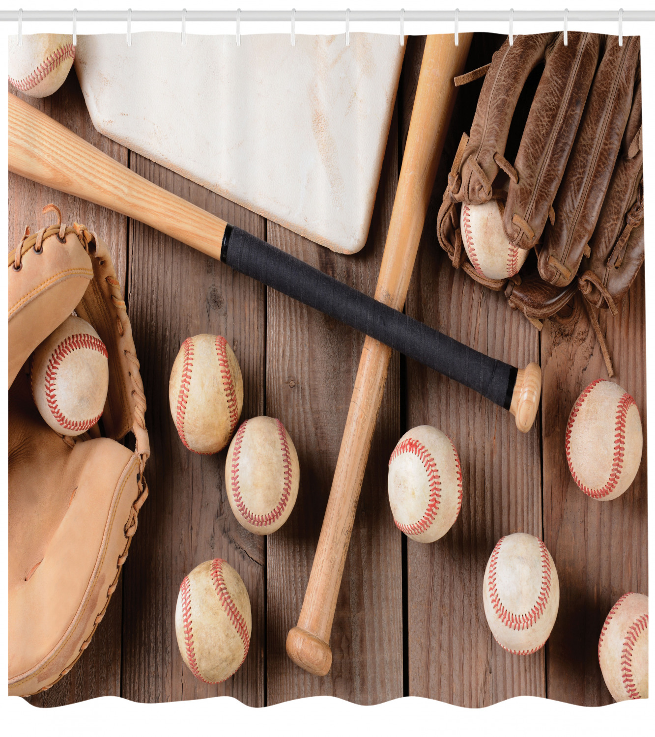 Baseball Themed Bathroom Shower Curtain With Tacos, Balls, And Gloves Print - Image 4