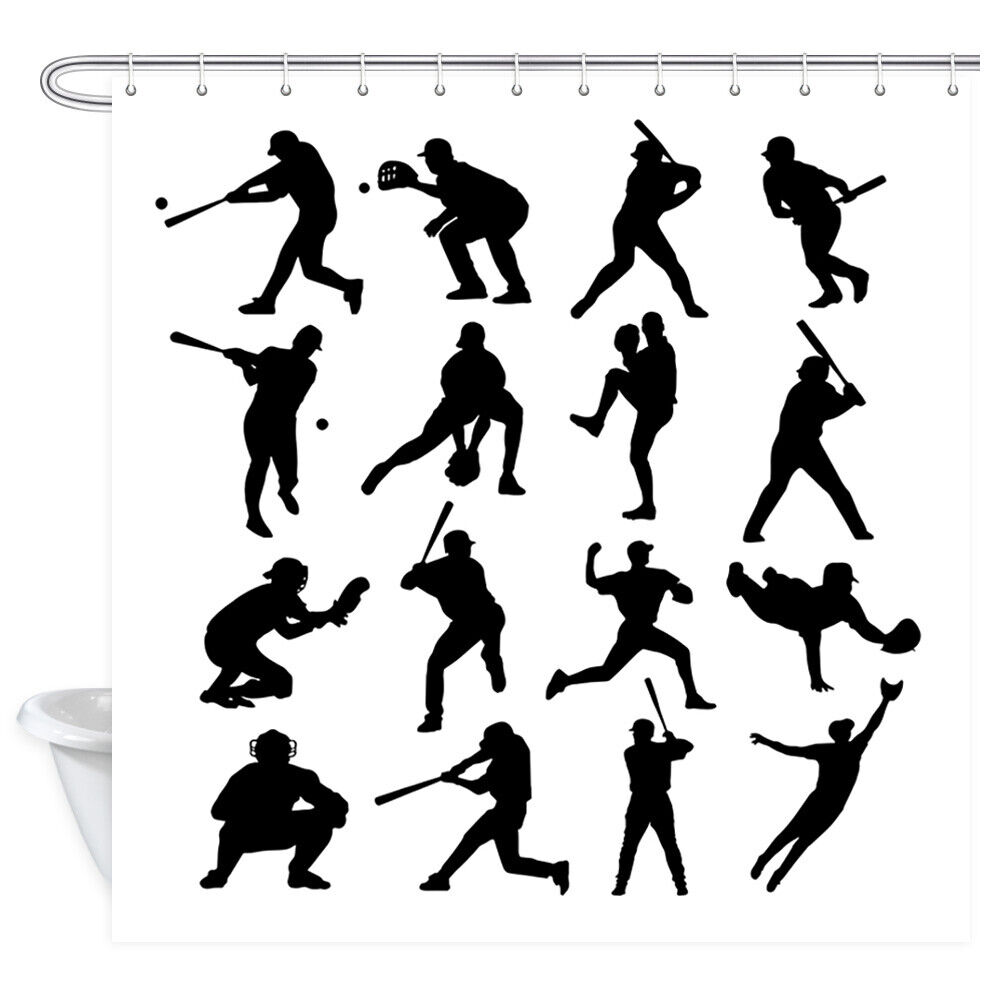 Baseball Training Posture Print Shower Curtain- Bathroom Decor Fabric - Image 2