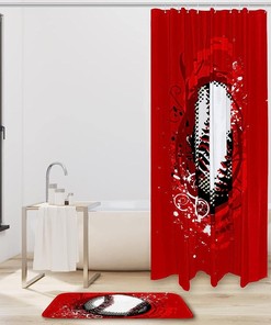 Baseball and Red Background Shower Curtain perfect for Athletic Bathroom