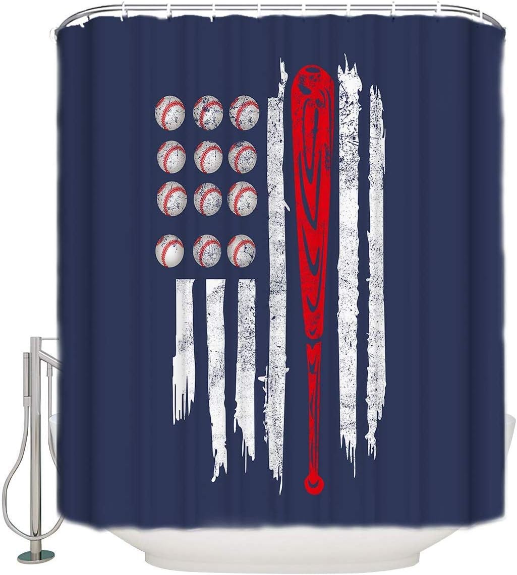 Baseballs American Flag Print Shower Curtain, Durable Waterproof Bathroom Decor