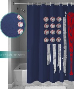 Baseballs American Flag Print Shower Curtain, Durable Waterproof Bathroom Decor