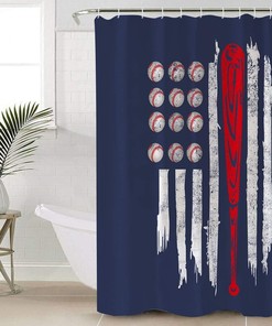 Baseballs American Flag Print Shower Curtain, Durable Waterproof Bathroom Decor