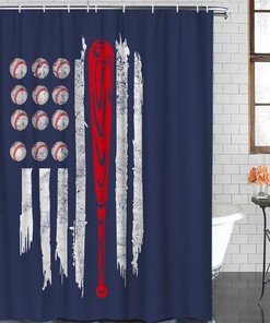 Baseballs American Flag Print Shower Curtain, Durable Waterproof Bathroom Decor