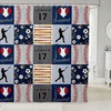 Basefall Plaid Shower Curtain- Sports Ball Print Bath Curtain For Bathtub Waterproof Bathroom Accessory