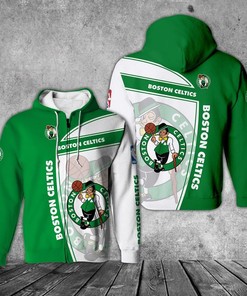 Basketball All Over Print Boston Celtics Hoodie 3D Zip Hoodie For Fans