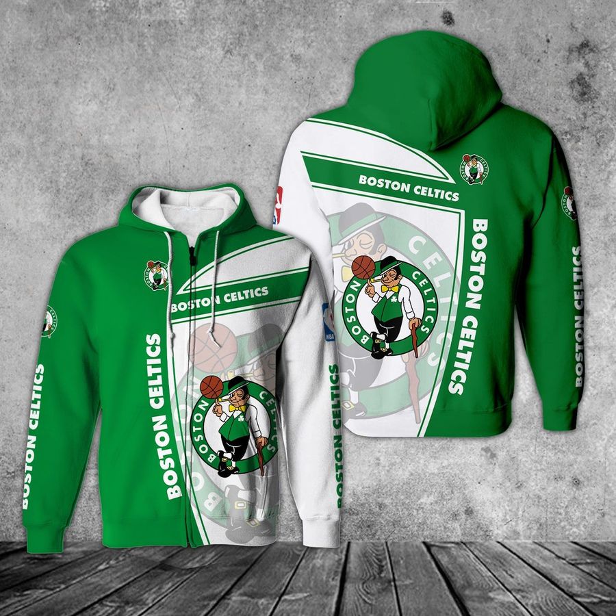 Basketball All Over Print Boston Celtics Hoodie 3D Zip Hoodie For Fans