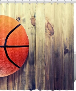 Basketball Ball Wooden Vintage Shower Curtain with Waterproof Fabric