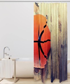 Basketball Ball Wooden Vintage Shower Curtain with Waterproof Fabric