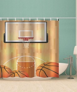 Basketball Court Couple Shower Curtain For Bathroom, Brown