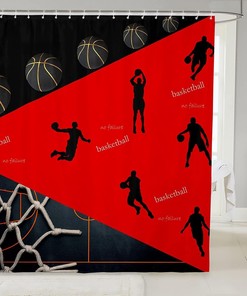 Basketball Court Patchwork Shower Curtain- Modern Sports Game Themed Waterproof Curtain