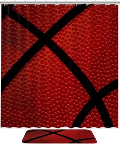 Basketball Dark Texture Vector Print Shower Curtain- Sports Themed Bathroom Decor