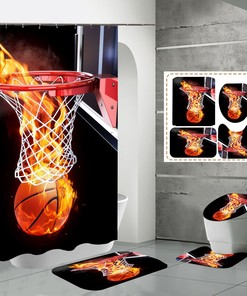 Basketball Football Baseball Playground Shower Curtain- Sports Game Themed Bathroom Decor
