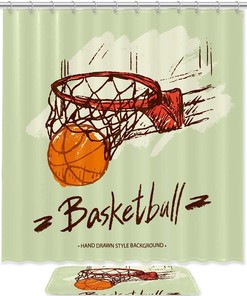 Basketball In Basket - Waterproof Sports Shower Curtain For Bathroom