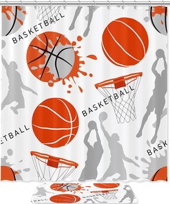 Basketball Pattern Shower Curtain For Bathroom Decorr