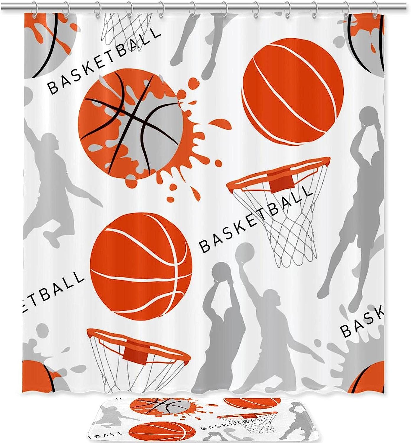 Basketball Pattern Shower Curtain For Bathroom Decorr