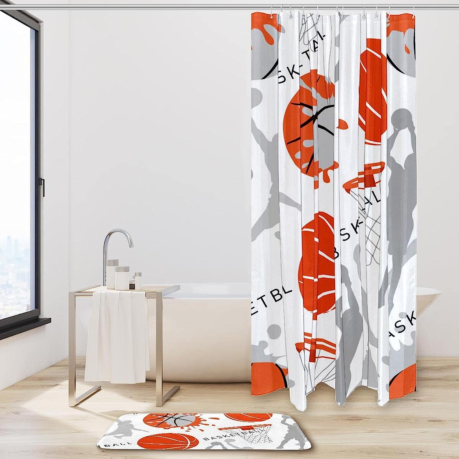 Basketball Pattern Shower Curtain For Bathroom Decorr - Image 2
