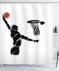 Basketball Player Artwork Print Youth Shower Curtain for a Sporty and Energetic Bathroom