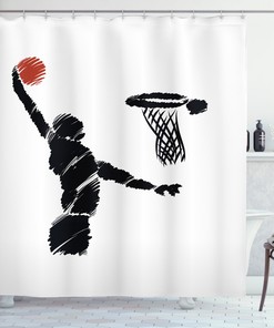 Basketball Player Artwork Print Youth Shower Curtain for a Sporty and Energetic Bathroom