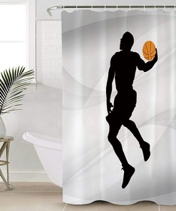 Basketball Player Silhouette Shower Curtain for Sports Bathroom Decor