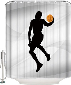 Basketball Player Silhouette Shower Curtain for Sports Bathroom Decor