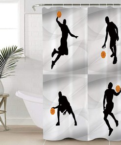 Basketball Player Silhouette in Vintage Style on Shower Curtain for Bathroom Decor