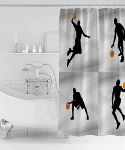 Basketball Player Silhouette in Vintage Style on Shower Curtain for Bathroom Decor
