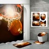 Basketball Print Shower Curtain with Fiery Design 