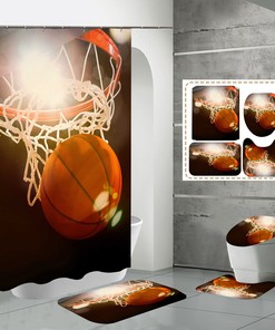 Basketball Print Shower Curtain with Fiery Design 