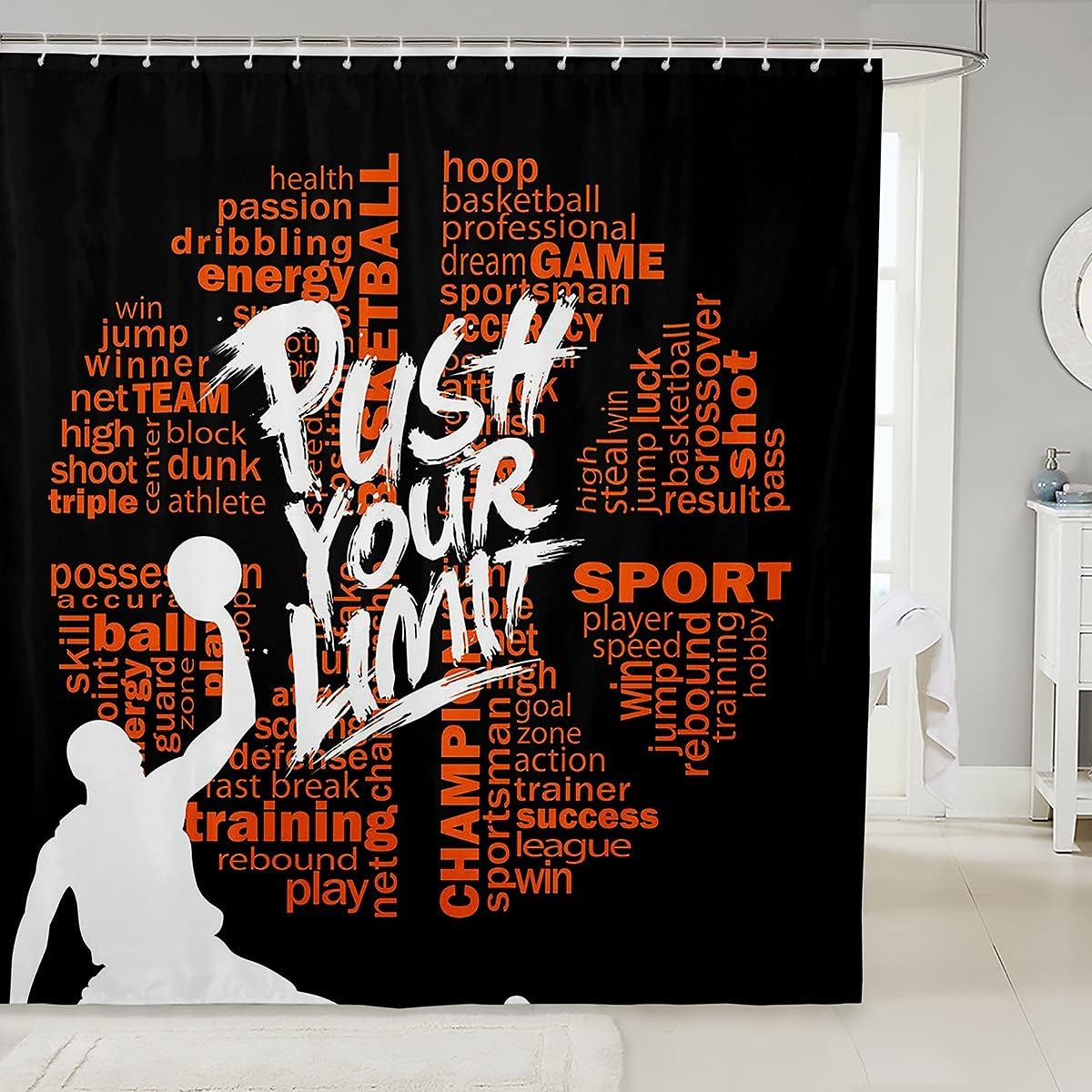 Basketball Shower Curtain For Teens With Balls Player For Bathroom Decor