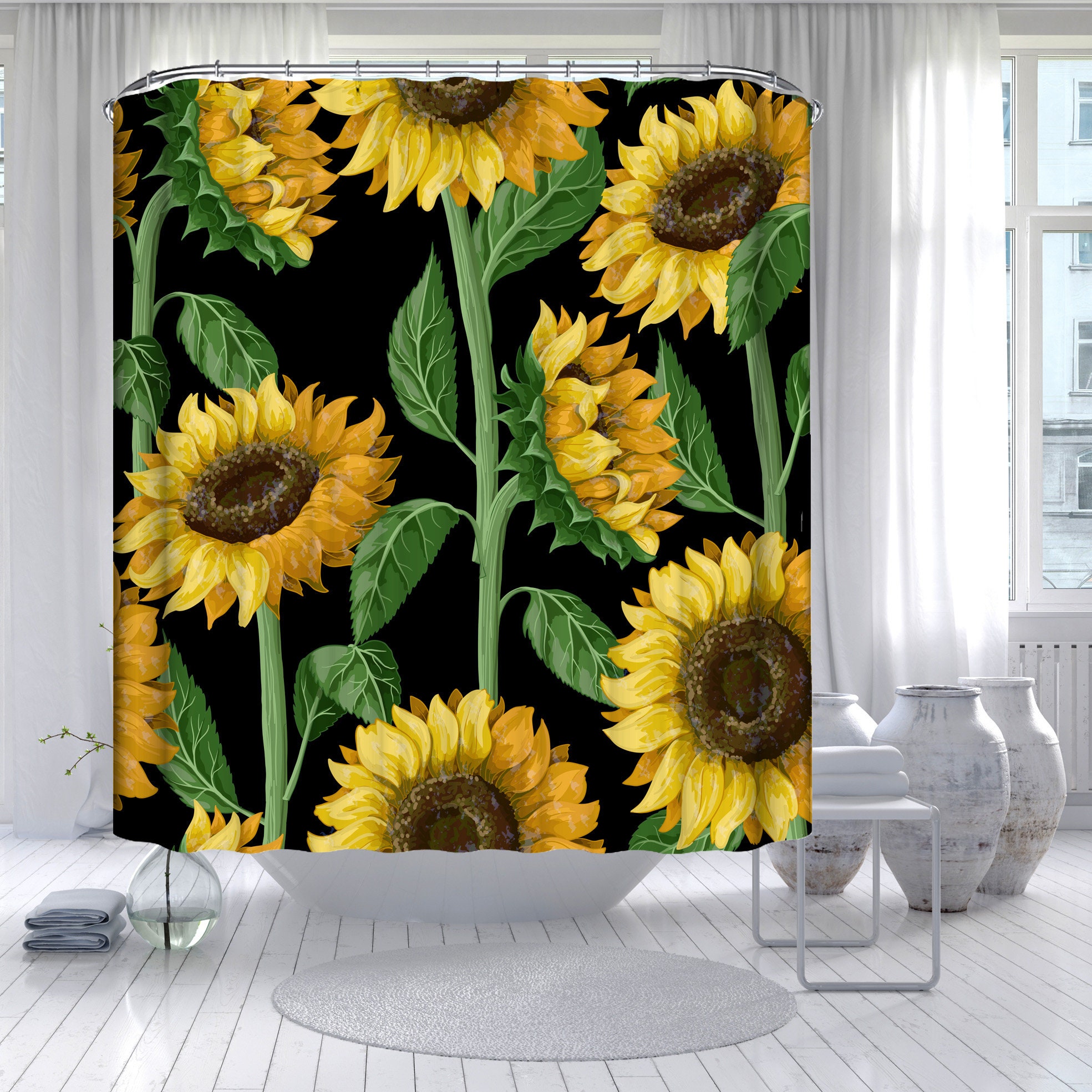 Basketball Sketch Shower Curtain - Black And White Bathroom Curtain With Sporty Design