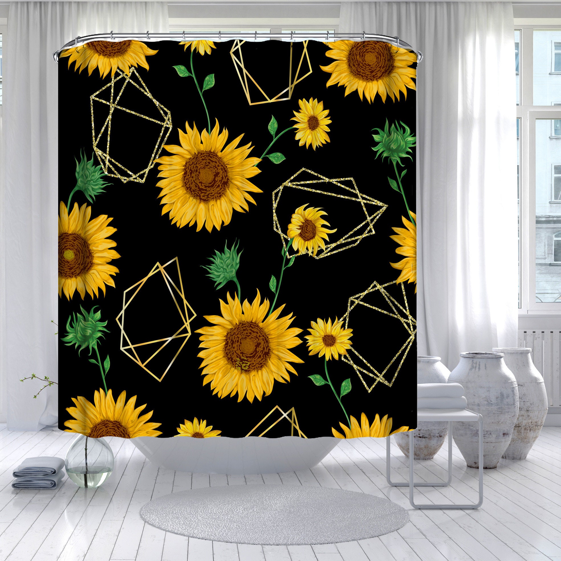 Basketball Sketch Shower Curtain - Black And White Bathroom Curtain With Sporty Design - Image 2