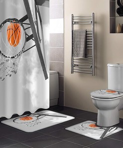Basketball Slam Dunk Grey Background Luxury Shower Curtain