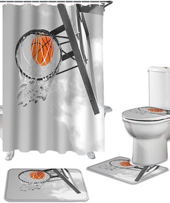Basketball Slam Dunk Grey Background Luxury Shower Curtain