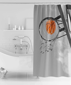 Basketball Slam Dunk Sport Shower Curtain for Athletes and Sports Fans