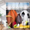 Basketball Soccer Balls Sports Shower Curtain, Waterproof Bath Curtain for Bathroom 
